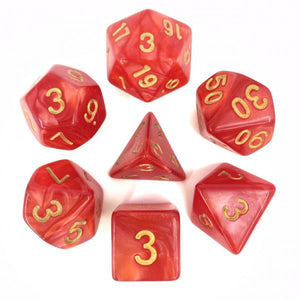 Red Pearl ( Golden Font ) Polyhedral Dice Set ( 7Pcs )